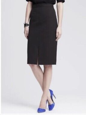 NWT Banana Republic Sloan Front Slit Rear Zipper Pencil Suiting Skirt Black - 0